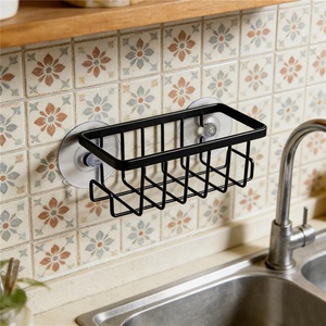 Support de rangement moderne pour éponges de cuisine avec égouttoir, en acier inoxydable, design boule, double niveau, panier suspendu pour serviettes - Product Image 1