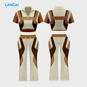 Lanci Custom logo Gym Y2K Fitness <b>Workout</b> Set Full Zip up <b>Jacket</b> Flared Yoga Leggings Matching 2 Piece Women Activewear Sets - Product Image 1