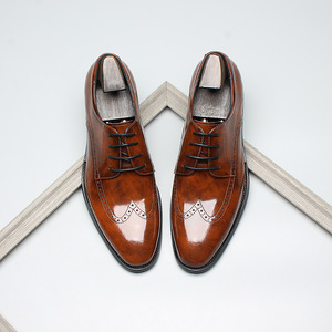 Chaussures habillées en cuir à bout pointu pour hommes, souples et décontractées, Oxford formelles, décontractées pour le bureau, plates, brogues, à lacets. - Product Image 2