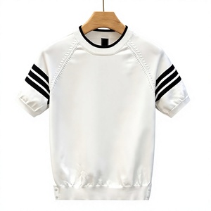 Men's White <b>Raglan</b> Sleeve Knitted T-Shirt O-Neck Contrast Trim Regular Fit Casual Short Sleeve Polyester/Cotton 180g - Product Image 3