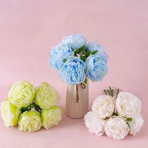 Bouquet de pivoines artificielles CallaFloral, 5 têtes, bleu vert, fleurs artificielles réalistes pour mariage, décoration de la maison - Product Image 1