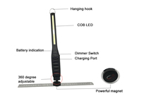 Lampu kerja COB portabel dapat diredupkan, dudukan magnetik LED isi ulang daya baterai lampu inspeksi