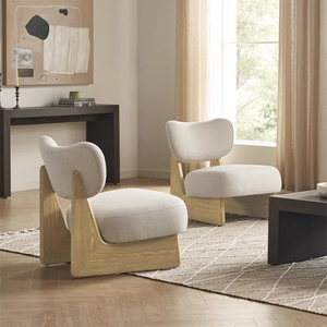 Fauteuil simple en bois massif, forme ovale, pieds en caoutchouc noir, style moderne minimaliste pour salon - Product Image 3