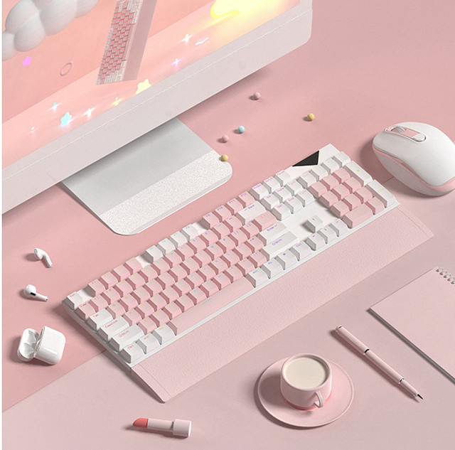 105 Key pink Creamy Keyboard Switches Office Ergonomic Keyboard with Magnetic Suction Handle