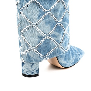 Bottes d'hiver de luxe pour femmes, en Denim, grande taille 43, avec fermeture éclair latérale, bottes <span class=keywords><strong>requin</strong></span> pour dames - Product Image 3