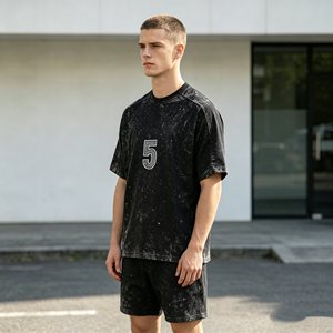 Conjuntos de camiseta de alta calidad para hombre, conjuntos de dos piezas de manga corta y pantalones cortos de 450 g/m² para hombre, 100 % algodón de rizo, conjuntos casuales de verano - Product Image 5