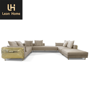 Stile moderno Boca Villa luce di lusso in tessuto soggiorno divani Custom ottone lucido divano Set mobili - Product Image 1