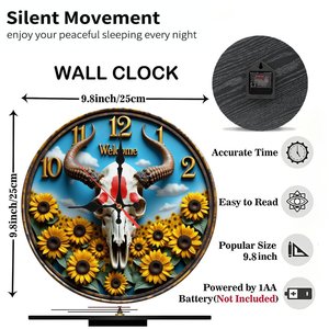 Round Wooden Wall <b>Clock</b> 25x25Cm <b>Silent</b> Living Room Decor Contemporary Home Background Wall Hanging <b>Clock</b> - Product Image 2