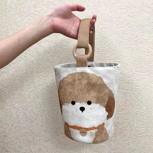<b>Portable</b> Canvas Bucket Bag Cylindrical Printing Lining Polyester For Everyday Use Spring 2024 - Product Image 1