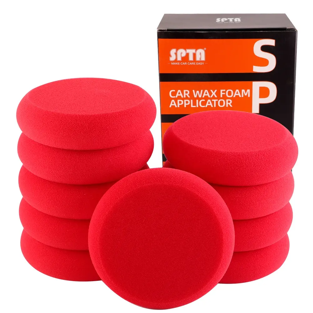 SPTA 10Pcs 4 Polegada Espuma Aplicador Pads Pressionando Mão Polimento Red Sponge Pads Kit Detalhando lustrando Pads para polimento com cera