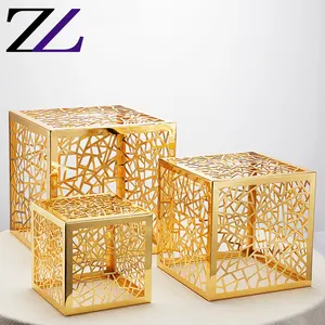 Gold stainless steel dining room furniture square plate serving food display risers stands arabic cetring buffet elevation set