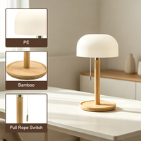 Lampe de table LED en bambou naturel, rechargeable, portable, éclairage ambiant 3 couleurs pour chambre à coucher, salon, hôtel