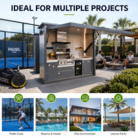 Pergola de cuisine extérieure haut de gamme en aluminium avec barbecue, meuble en acier inoxydable 304, évier, réfrigérateur et abri