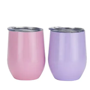 Personalisasi 12Oz Stainless Steel Panas Sublimasi Bentuk Telur Cangkir Anggur Tumbler dengan Tutup