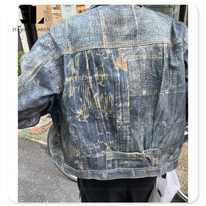 LARSUR Custom Factory 3D Full Dtg <span class=keywords><strong>Dgt</strong></span> Print Patchwork Applique Chaqueta de mezclilla Trompe L'oeil Loeil Graphic Digital Jean Jacket - Product Image 5
