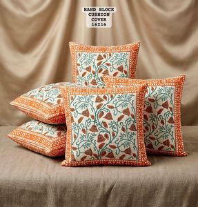 Hand Block Printed Cushion Cover 16×16 Inch Cotton Decorative <b>Pillow</b> Cover | Floral Handmade Cushion Cover for Sofa & Home <b>Decor</b> - Product Image 3