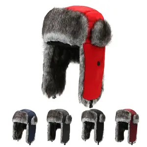 Women Man Custom Winter Outdoor Warm Thicken Snow Ski Earflap Trapper Hats Russian Campaign Fur Winter Trooper Hat