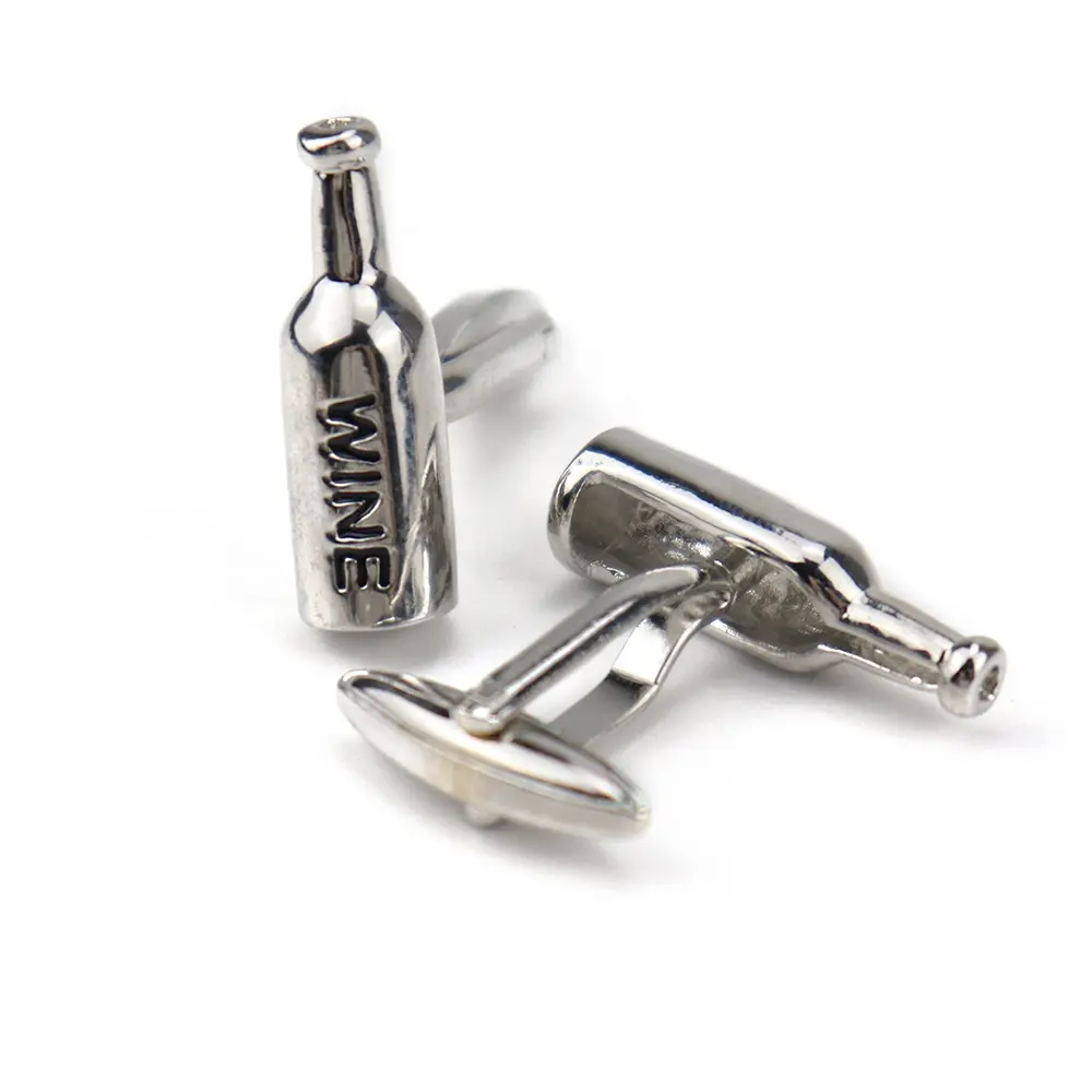 XINLI Wholesale Custom Silver Color Men Cufflink Wine Bottle Design Copper Metal Cufflinks