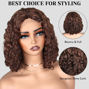 Nueva llegada 2025 pelo crudo rizado profundo C parte lindas pelucas 5x5 encaje precortado Bob corto pelucas marrón rojizo pelucas sin cola <span class=keywords><strong>cabello</strong></span> humano - Product Image 3