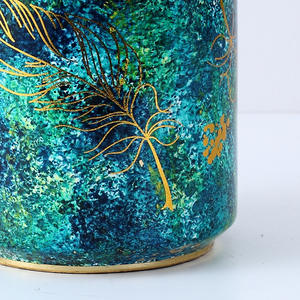 Jarrón de Cerámica con Diseño de Hojas Verdes y Flores, Estilo Moderno de la Corte China, para Decoración del Hogar, Dormitorio o Pasillo - Product Image 2