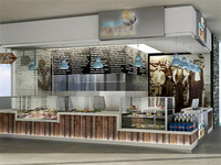 Comptoir de présentation en bois pour centre commercial, réception alimentaire, design naturel, comptoir en verre, kiosque pour gâteaux