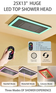 Moderno Grifo de Ducha Termostático de Latón para Baño con Cabezal de Ducha LED de 25x13 pulgadas con Efecto Lluvia y Cascada, Empotrable en Techo, Dorado - Product Image 5