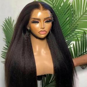 Perruques Yaki Lisses Pas Chères en Cheveux Naturels Vierges 100% pour Femmes, Demi-Frange, Densité 300, Perruques Frontales en Dentelle Personnalisées en Cheveux Humains Vierges Bruts - Product Image 3