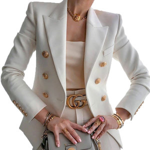 High Quality Spring Single Button Breathable Casual Lapel Double Breasted Solid Blazer for <b>Women</b> - Product Image 1