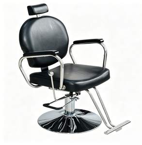 Silla de Barbero de Diseño Industrial, Asiento de Cuero Sintético, Estructura de Acero Inoxidable, Silla de Salón con Altura Ajustable Hidráulica y Base Redonda - Product Image 1