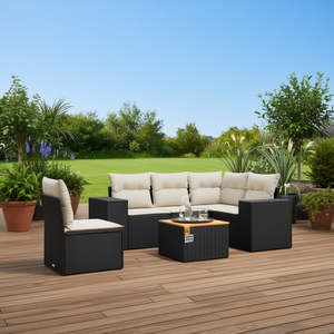 Set Divano da Esterno in Rattan Nero a 7 Posti, Arredamento Moderno per Giardino e Terrazza - Product Image 2