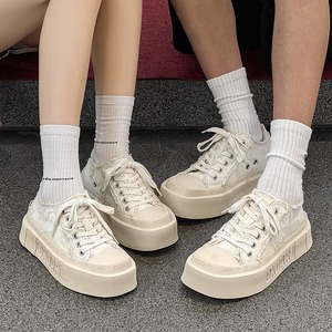 Zapatos de lona originales con punta cuadrada para hombre y mujer, estilo pareja, zapatos blancos de suela gruesa, zapatos de plataforma informales y versátiles - Product Image 3