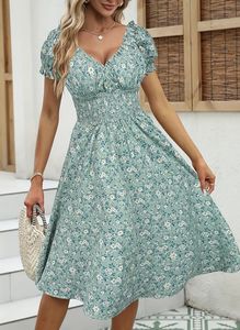 Robe mi-longue décontractée pour femme, nouvelle collection, style rétro, élégante et douce, à manches bouffantes et motif floral, idéale pour les sorties estivales <span class=keywords><strong>en</strong></span> ville - Product Image 4