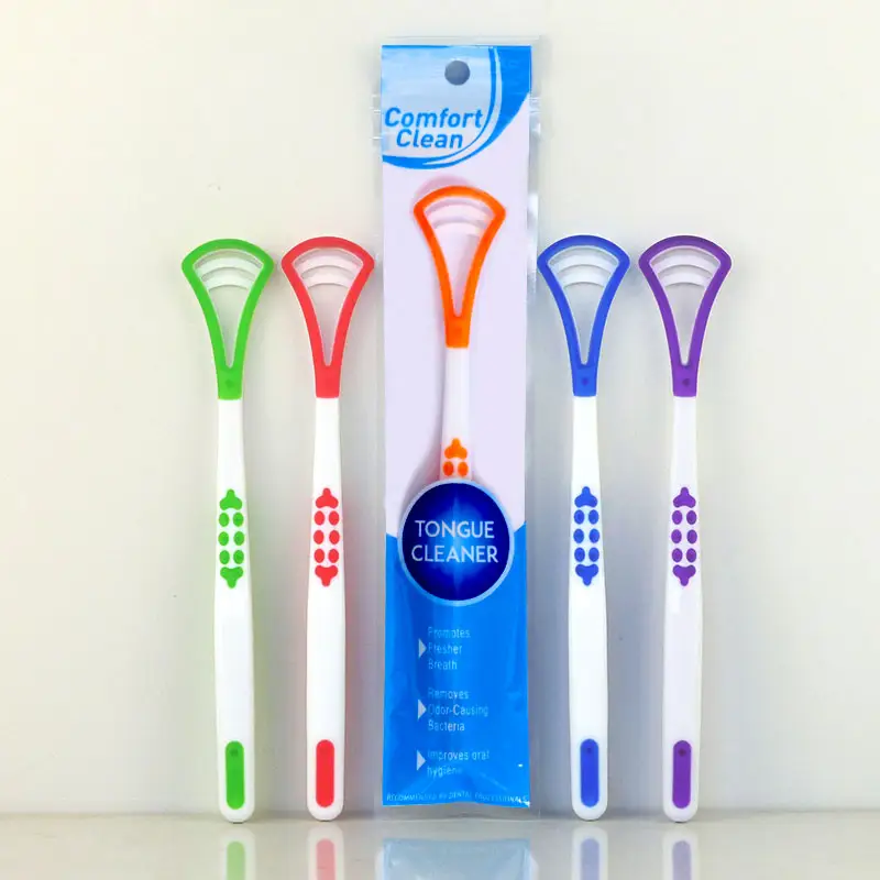 High Quality Colorful Silicone Tongue Coating Cleaning Brush Plastic Tongue Cleaner Scraper