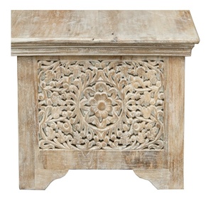 Hand-Carved Solid Wood Coffee <b>Table</b> with Open Storage Shelf – Rustic Natural Finish - Product Image 2