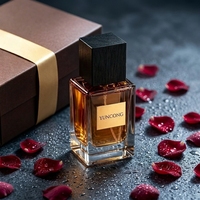 YUNCONG Flacon de parfum rétro en verre transparent à fond épais, motif grain de bois noir, avec ruban bronzé marron et boîte cadeau