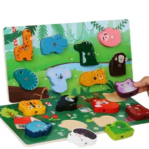 Mainan Jigsaw multifungsi magnetik 4 in 1, mainan memancing, papan gambar pola hewan lucu, papan pencocokan