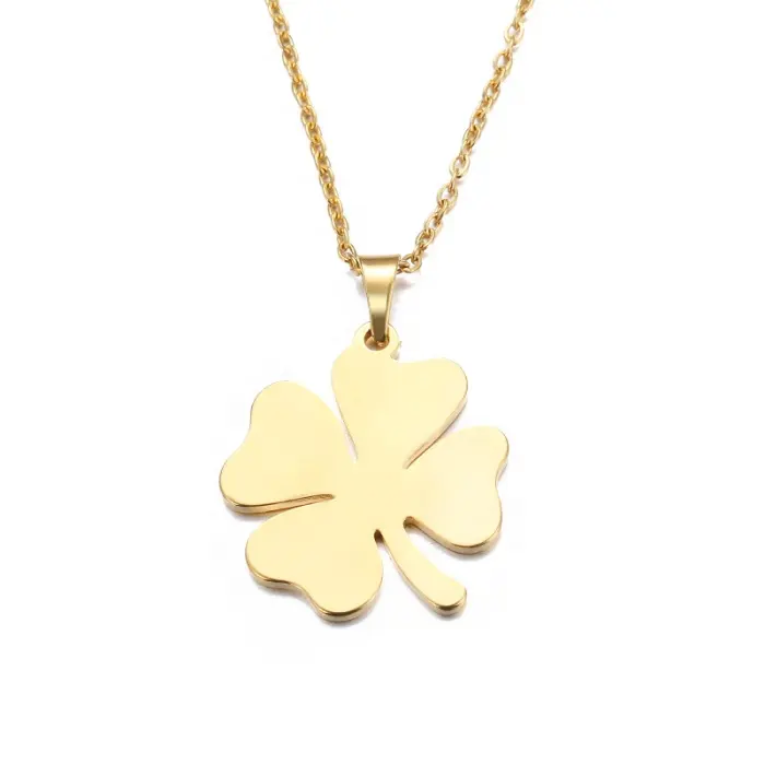 Collier trèfle à 4 feuilles en acier inoxydable, bijoux minimalistes pour femmes, pendentifs argentés, or rose, en acier inoxydable