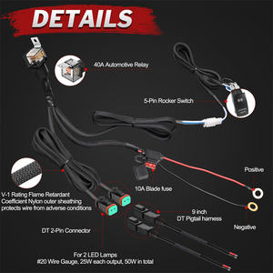 <span class=keywords><strong>Kit</strong></span> de câblage pour interrupteur à bascule 5 broches marche/arrêt, relais DT 2 voies 12V pour barre lumineuse de travail LED de voiture - Product Image 2