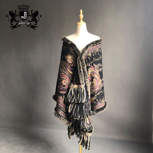 冬の毛皮トリムカシミヤショール本物のレックスウサギの毛皮スカーフとラップ - Product Image 1