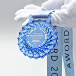 Jadevertu Plaques de prix pour événements sportifs personnalisées Glaçure colorée Médailles en verre de cristal avec ruban cadeau souvenir d'équipe - Product Image 2