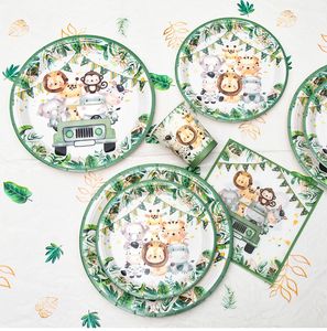 <span class=keywords><strong>Jungle</strong></span> Animal <span class=keywords><strong>Anniversaire</strong></span> Bébé Douche Assiettes En Papier Jetables Vaisselle Décor De Fête Garçon 1er Sauvage Une Fête D'<span class=keywords><strong>anniversaire</strong></span> Fournitures - Product Image 2