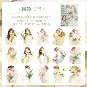 30 autocollants par paquet Langue de thé et série de chansons Caractère Fleur Manuel Matériel Autocollants - Product Image 6