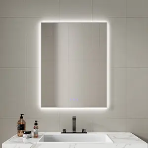 Espelho de banheiro LED moderno com moldura antiembaçante de alumínio com 3 cores de iluminação inteligente