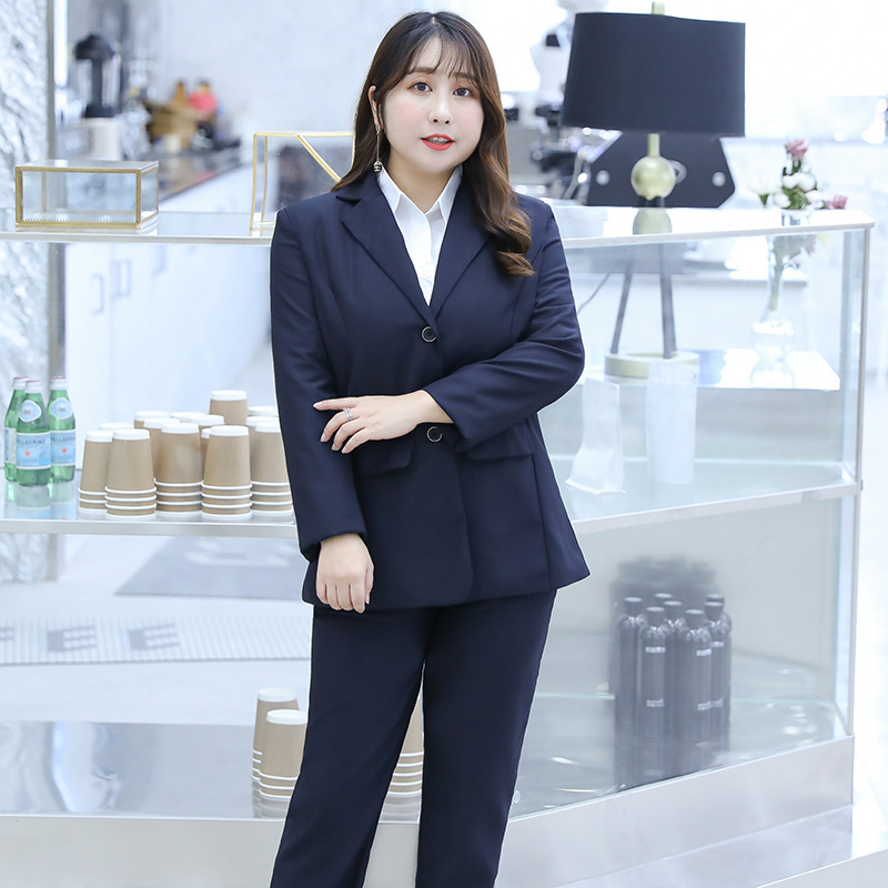 Blue Womens Big and Tall 2 Piece Pants Suit