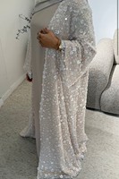 Abaya Terbuka Berlapis Ganda Gaya Elegan Mewah Berhias Manik-Manik dan Payet Bunga (Kimono + Gaun Dalam) untuk Pesta Pernikahan Idul Fitri. GBR438