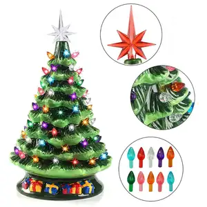 Albero di natale in ceramica Prelit da tavolo da 15 pollici con 70 lampadine Lampara multicolori per decorazioni natalizie Navidad Arboles