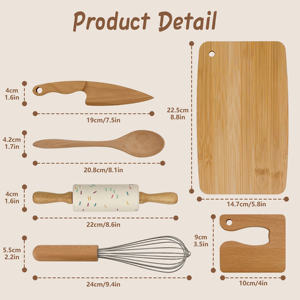 Set di Utensili <span class=keywords><strong>da</strong></span> Cucina in Legno Ecologico e Durevole per Bambini, 6 Pezzi, Vassoi per Cucinare per Bambini Piccoli - Product Image 2