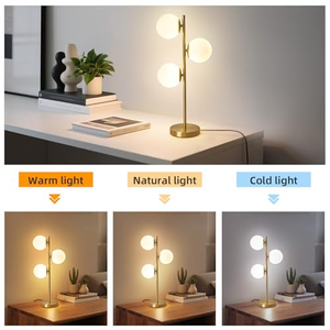 Lampe de table en fer plaqué or de luxe avec globes en verre givré, lumière décorative rétro industrielle pour hôtel, console de chevet - Product Image 5