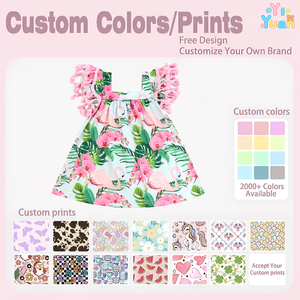 Vestido <span class=keywords><strong>de</strong></span> Verano para Bebés y Niños Pequeños, con Estampado Personalizado, Cuello Cuadrado Elegante, Volantes en Espiral <span class=keywords><strong>de</strong></span> Flamenco, Manga Campana, Holgado, Transpirable, ODM - Product Image 3