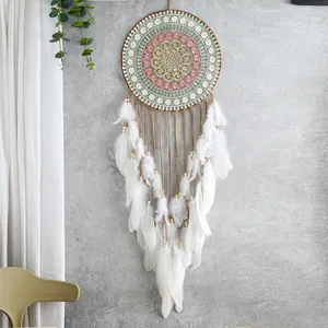 Coloré tissé circulaire capteur de rêves blanc plume gland maison chambre suspendus décoration artisanat capteur de rêves